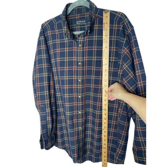 Pendleton Mens L Classic Long Sleeve Wool Plaid Button Up Shirt Navy Blue Red - Picture 6 of 7